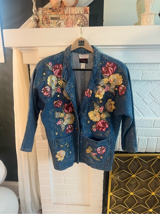 Sunbelt Jackets & Blazers - Vintage Sunbelt Custom Hand Puff Painted Floral Denim Jacket Wearable Art